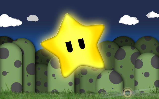 Cartoon star face grass rocks free wallpaper - medium preview image