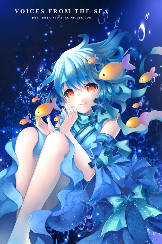 Girl blue hair fish hand free wallpaper - medium preview image