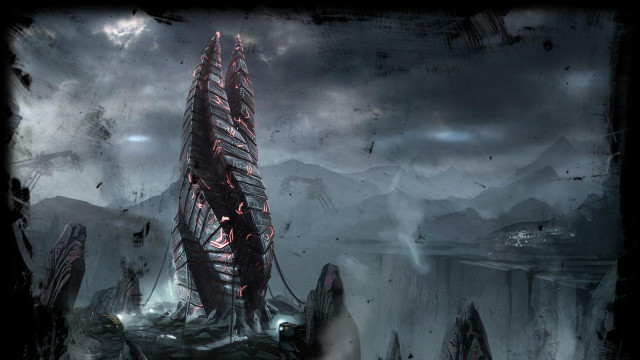 Futuristic building giant spire dark free wallpaper - medium preview image