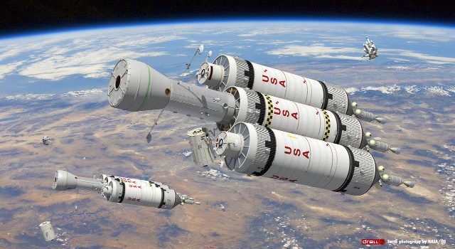 Space station four rockets flying free wallpaper - medium preview image