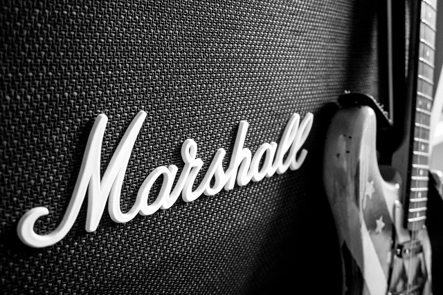 Guitar wall marshall blackwhite grunge free wallpaper - medium preview image