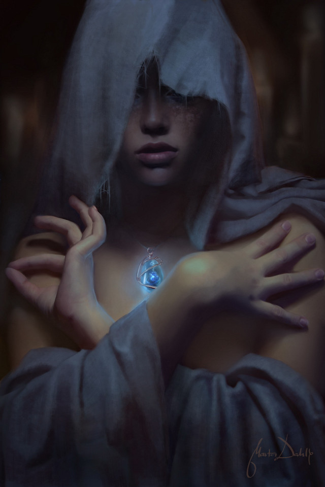 Woman hooded cloak blue crystal free wallpaper - medium preview image