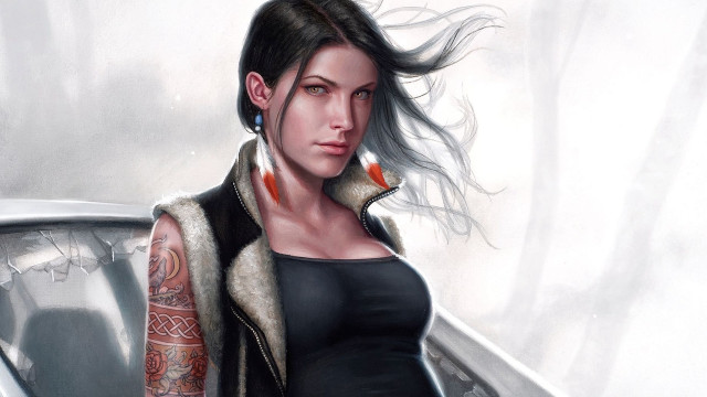 Woman tattoos jacket car man free wallpaper - medium preview image