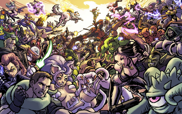 Cartoon characters crowd people gathering free wallpaper - medium preview image