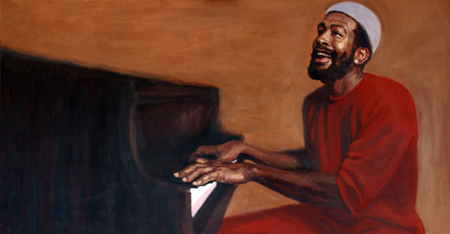 Old man playing piano red free wallpaper - medium preview image