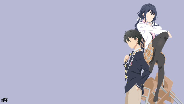 Anime characters blue background gray free wallpaper - medium preview image
