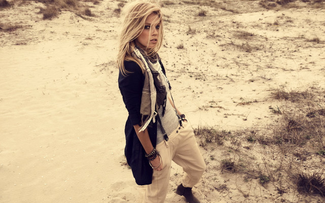 Woman beach scarf standing relaxed free wallpaper - medium preview image