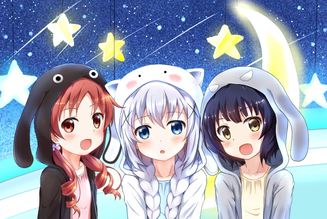 Anime girls night sky stars #2 free wallpaper - medium preview image