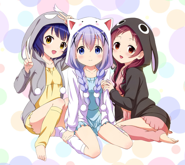 Anime girls cat dog sitting free wallpaper - medium preview image