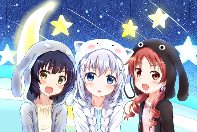 Anime girls night sky stars free wallpaper - medium preview image