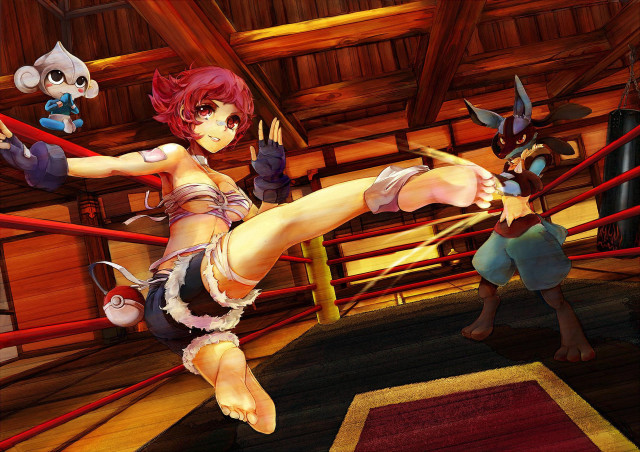 Woman ring kicking cat toy free wallpaper - medium preview image