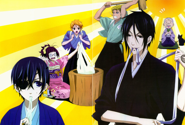Anime characters yellow background woman free wallpaper - medium preview image