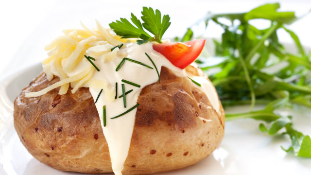 Baked potato cheese vegetables salad free wallpaper - medium preview image