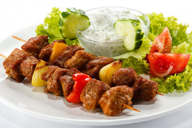 Plate food meat vegetables dip free wallpaper - medium preview image