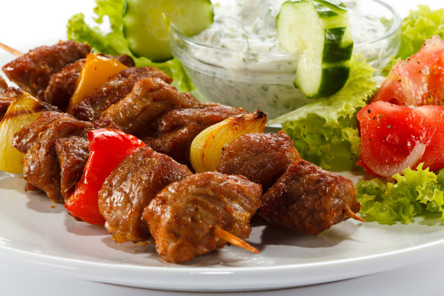 Meat skewers salad dip bowl free wallpaper - medium preview image