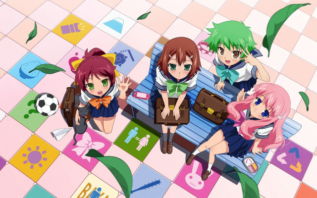 Anime girls bench luggage soccer free wallpaper - medium preview image