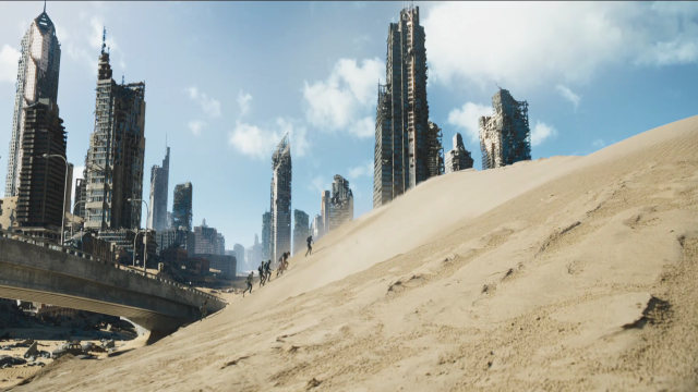 Afrofuturism bridge sand dunes cityscape free wallpaper - medium preview image