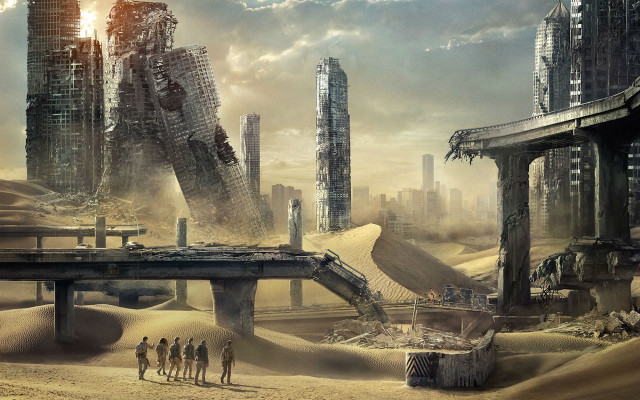 Futuristic city bridge sand dunes free wallpaper - medium preview image