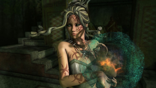 Woman snake fire ball shoulder free wallpaper - medium preview image