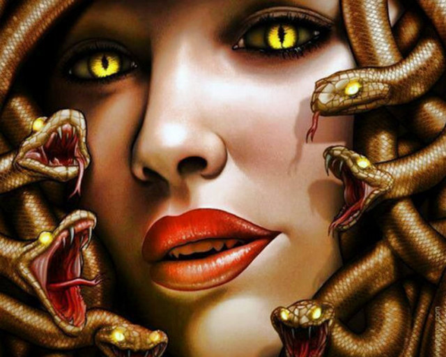 Woman yellow eyes snakes face free wallpaper - medium preview image