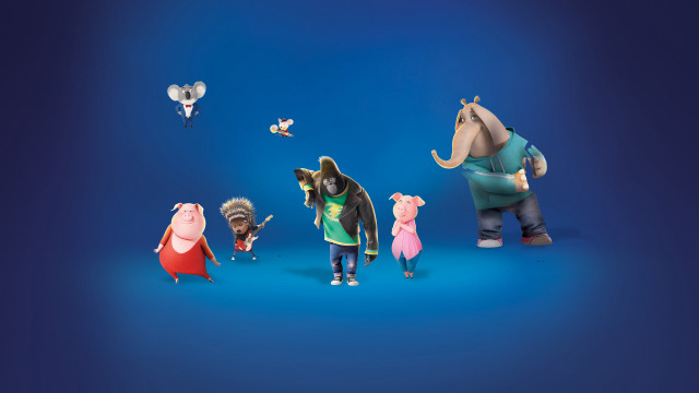 Animated animals group blue background free wallpaper - medium preview image