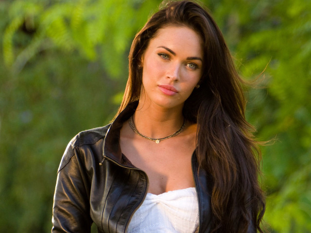 Woman leather jacket pose tree free wallpaper - medium preview image