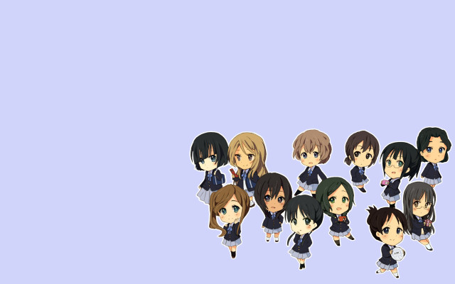Anime characters row blue background free wallpaper - medium preview image