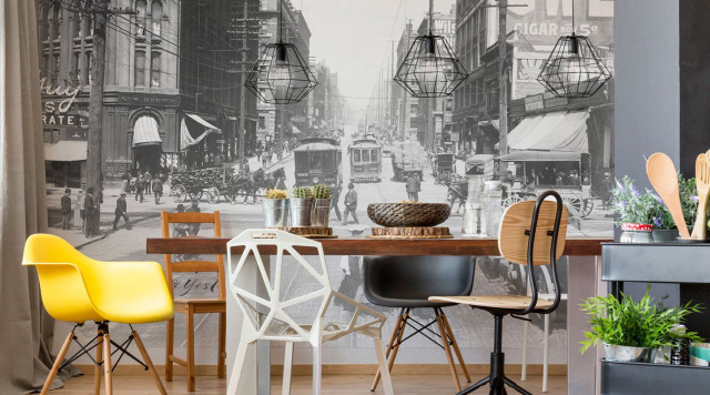 Dining room city street mural free wallpaper - medium preview image