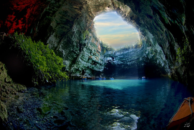 Boat water cave blue pool free wallpaper - medium preview image