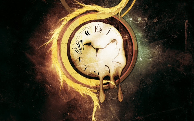 Clock yellow feather black background free wallpaper - medium preview image