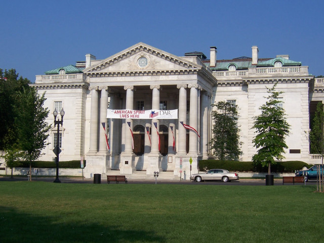 Large building columns flags front free wallpaper - medium preview image
