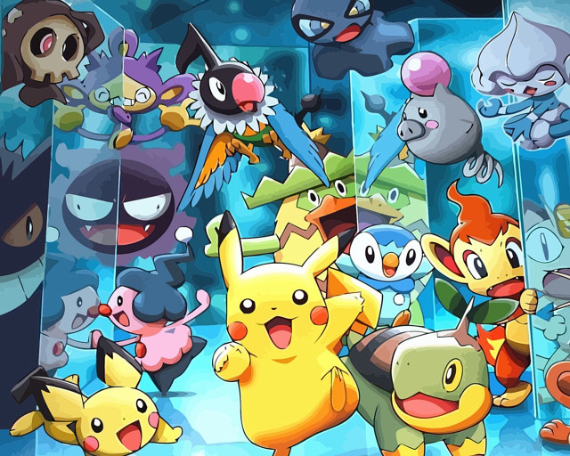 Pokemon group wall faces colors free wallpaper - medium preview image