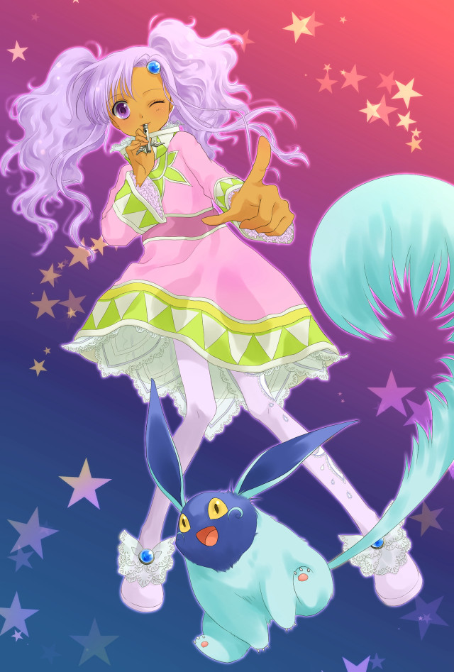 Cartoon girl pink dress blue free wallpaper - medium preview image