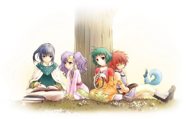 Anime characters tree book sitting free wallpaper - medium preview image