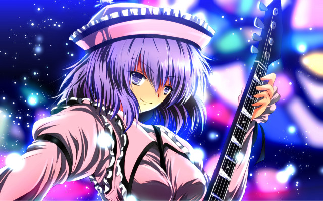 Girl guitar hat starry night free wallpaper - medium preview image