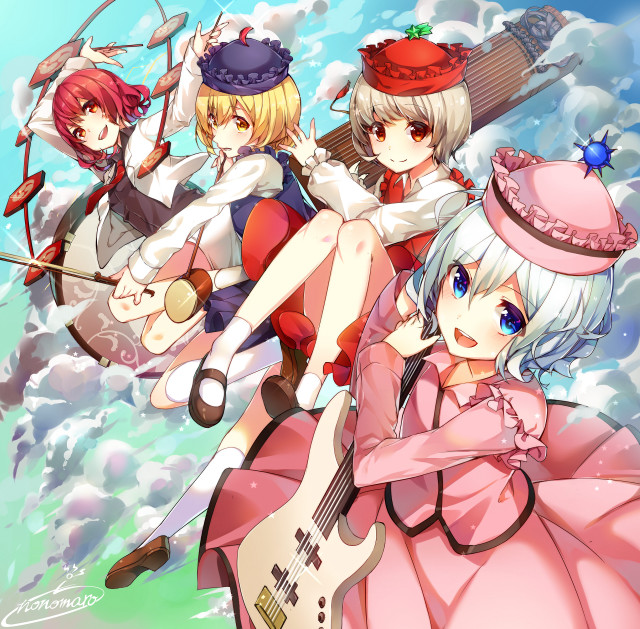 Anime girls clouds guitars hats free wallpaper - medium preview image