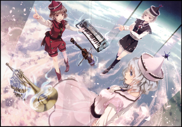 Anime girls musical instruments clouds free wallpaper - medium preview image