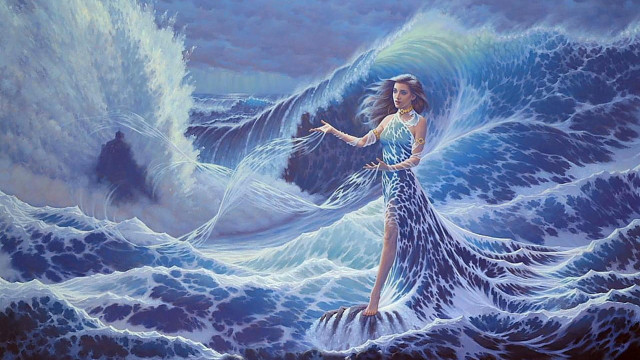 Woman blue dress water wave free wallpaper - medium preview image