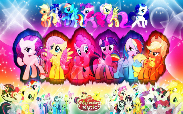 Little ponies rainbow background group free wallpaper - medium preview image