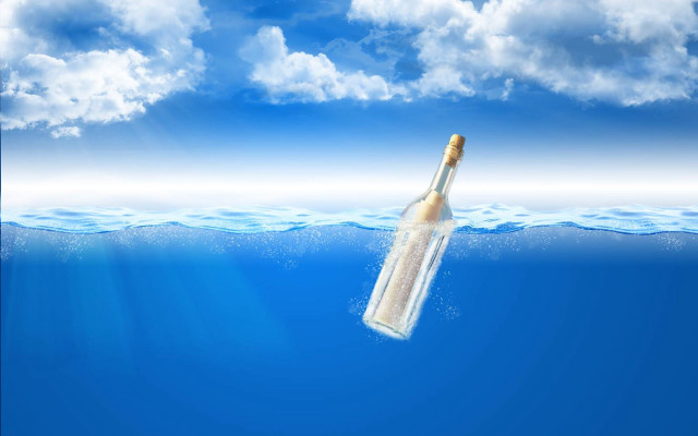 Bottle floating ocean sky background free wallpaper - medium preview image
