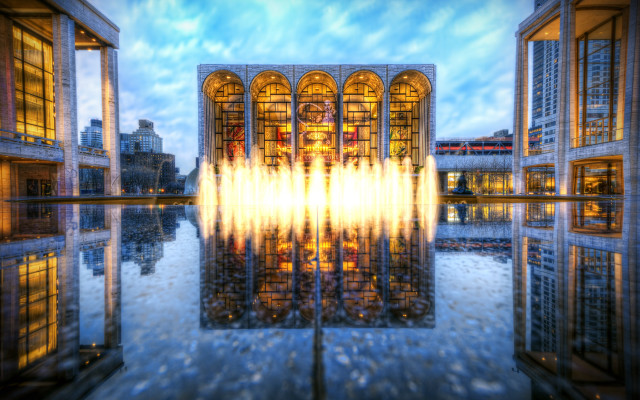 Building fountain sky clouds sunbeams free wallpaper - medium preview image