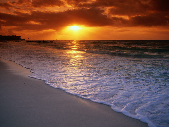 Sunset ocean boat distance boat free wallpaper - medium preview image