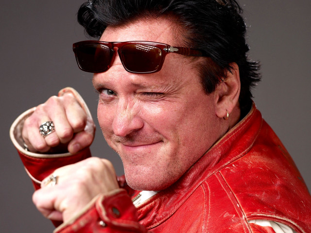 Man red leather jacket sunglasses free wallpaper - medium preview image