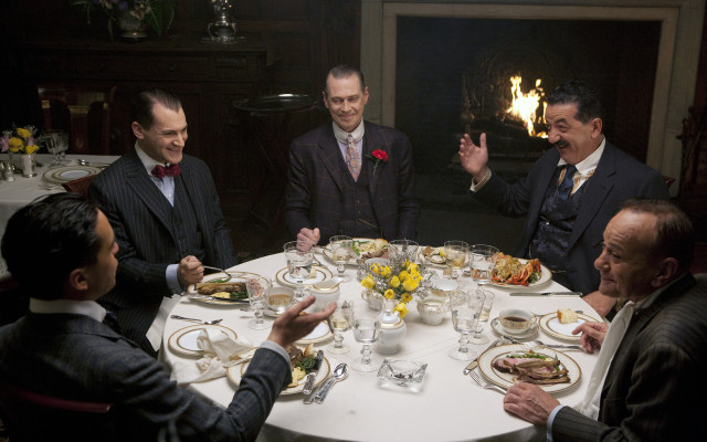 Men table eating drinking talking free wallpaper - medium preview image