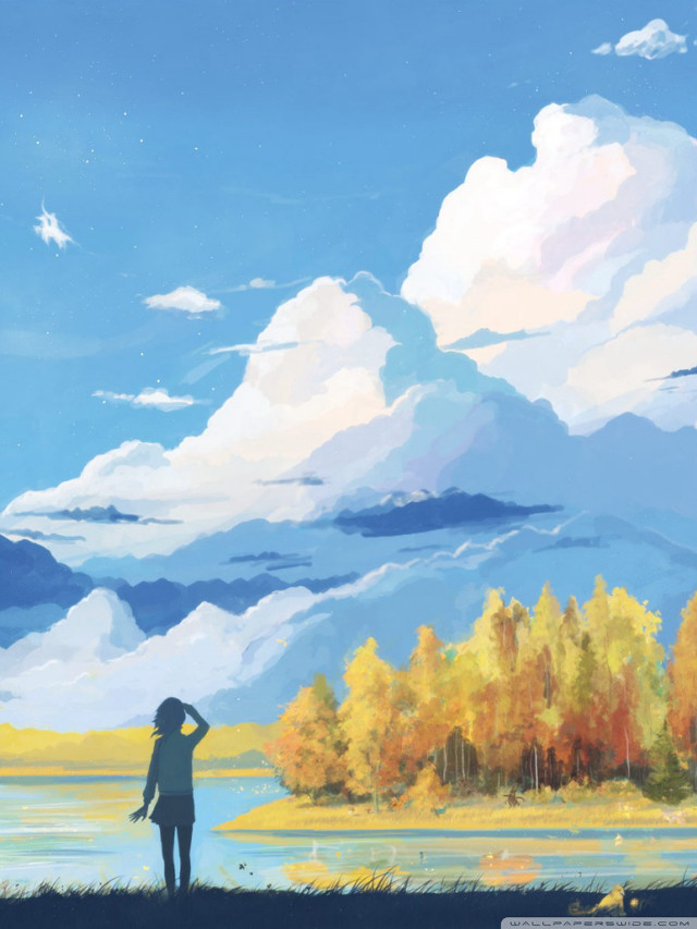 Person standing lake sky background free wallpaper - medium preview image
