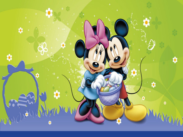 Mickey minnie hugging green background free wallpaper - medium preview image