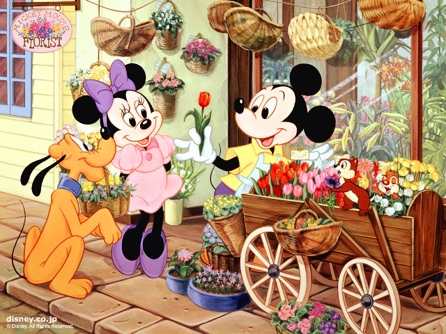Mickey minnie flower shop wagon free wallpaper - medium preview image