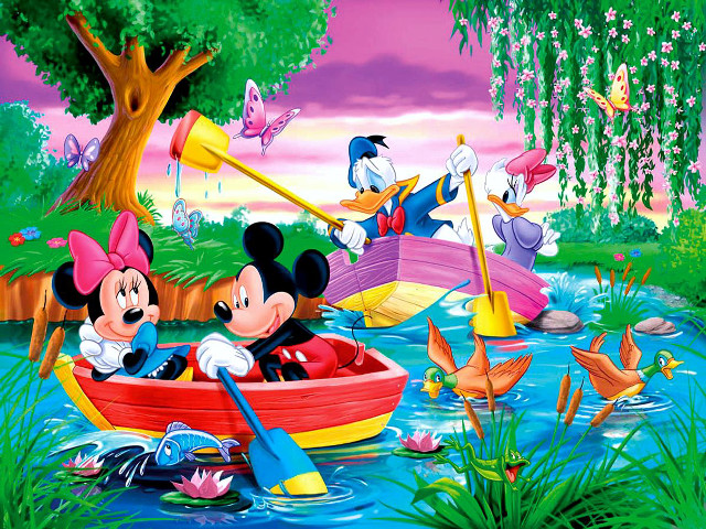 Mickey minnie boat river ducks free wallpaper - medium preview image
