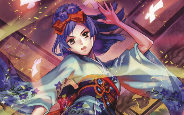 Woman kimono fan red bow free wallpaper - medium preview image