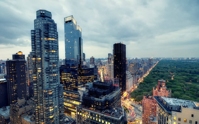 City skyline skyscrapers nighttime street free wallpaper - medium preview image